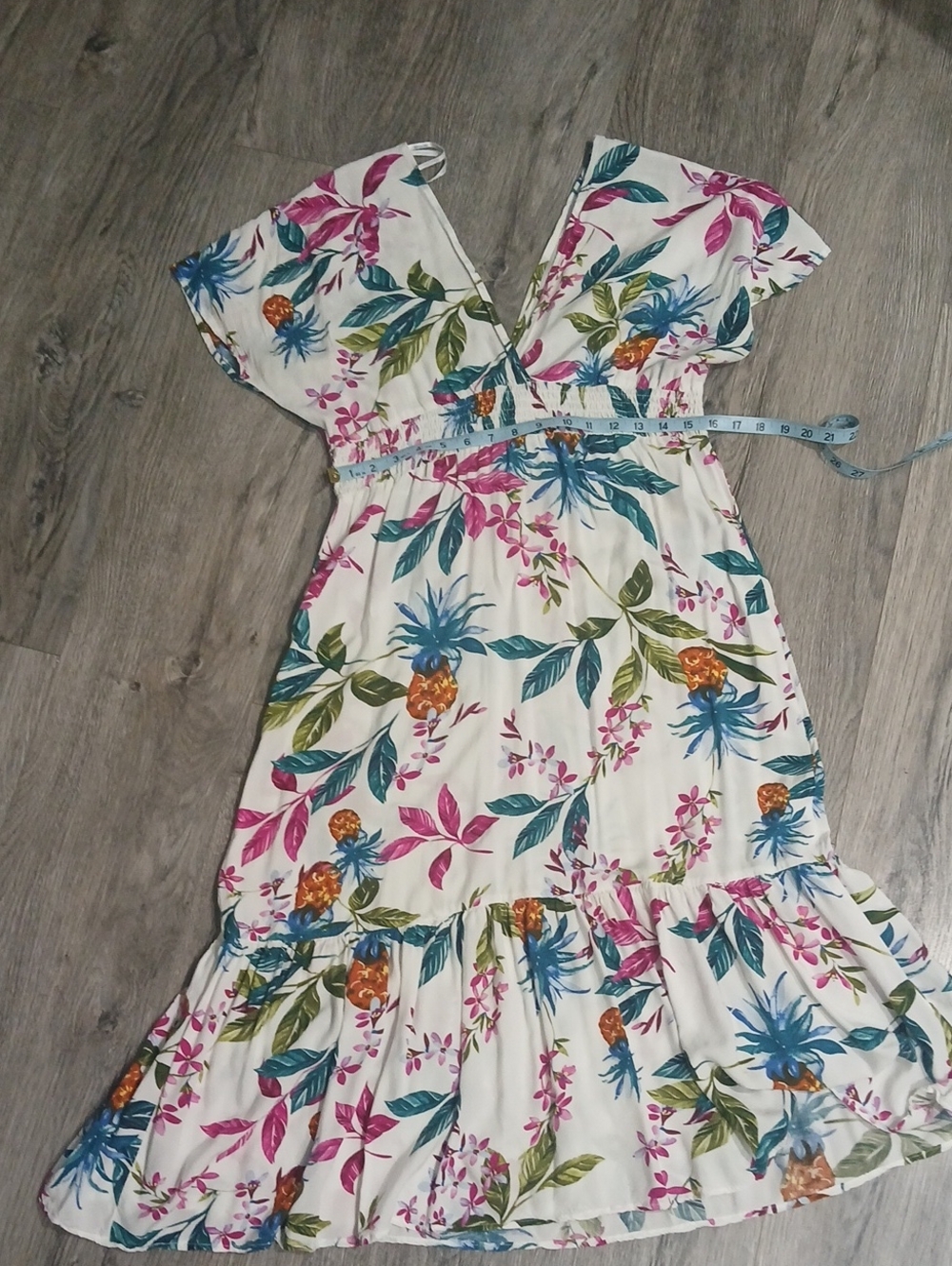 blue island White Floral Maxi Dress with Tropical Print